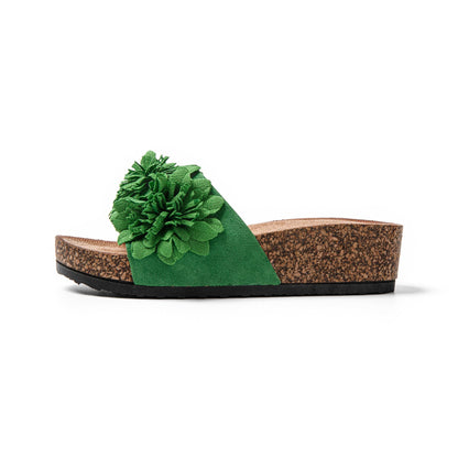 JOMIX Damen Pantoletten Blumen Clogs Sandalen Plateau Kork Strand Sommerschuhe