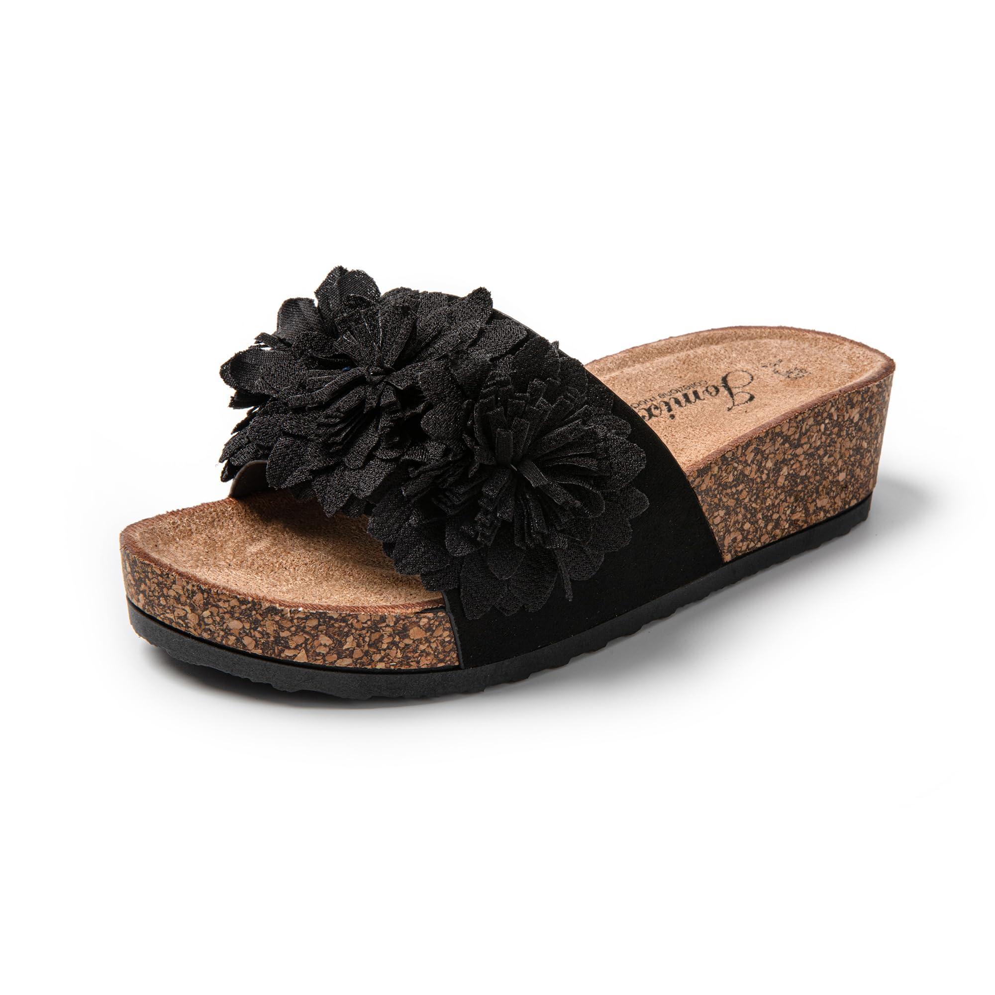JOMIX Damen Pantoletten Blumen Clogs Sandalen Plateau Kork Strand Sommerschuhe