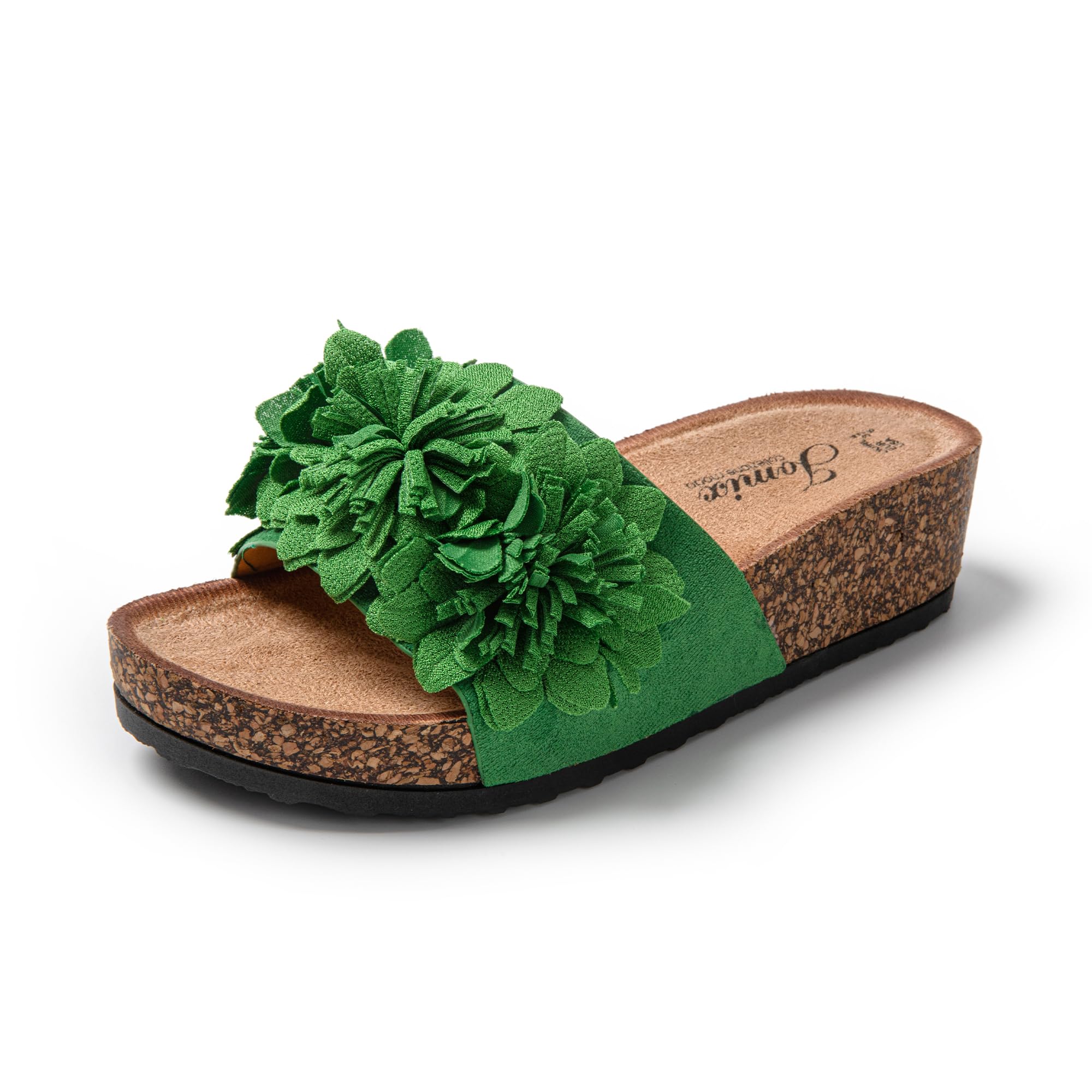 JOMIX Damen Pantoletten Blumen Clogs Sandalen Plateau Kork Strand Sommerschuhe