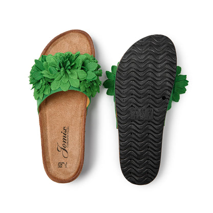 JOMIX Damen Pantoletten Blumen Clogs Sandalen Plateau Kork Strand Sommerschuhe