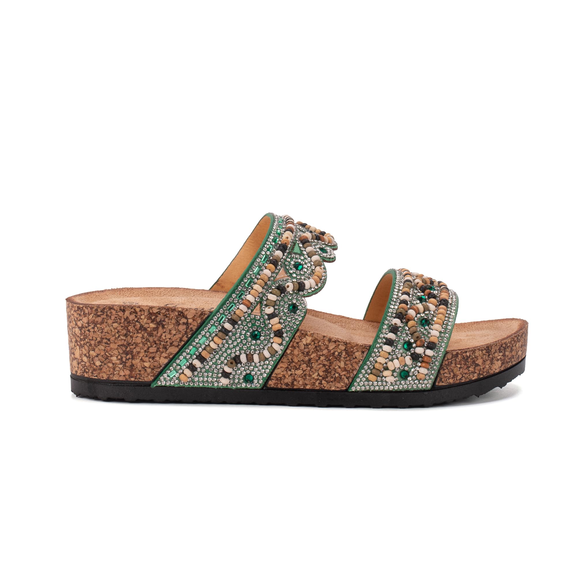 JOMIX Damen Pantoletten - Glitzer Sandalen Sommer Kork Strandsandalen Dicke Slides Sandaletten mit Strass Perlen Bequem Sommersandalen Strand Schuhe