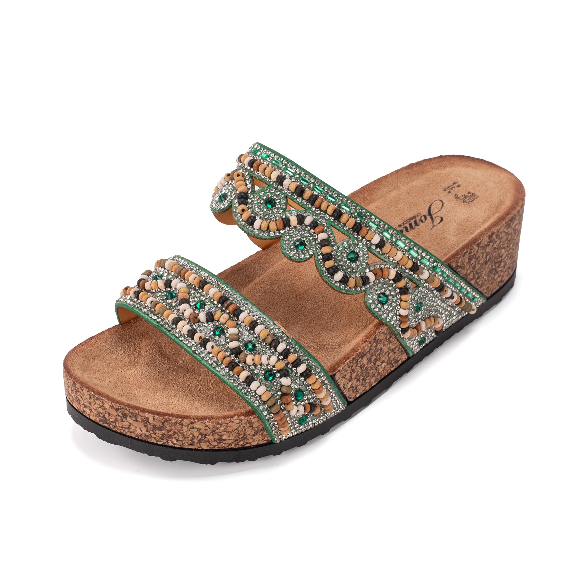 JOMIX Damen Pantoletten - Glitzer Sandalen Sommer Kork Strandsandalen Dicke Slides Sandaletten mit Strass Perlen Bequem Sommersandalen Strand Schuhe