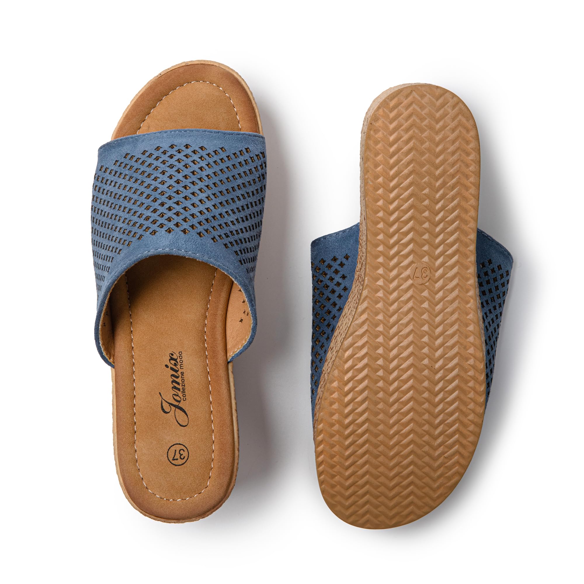 JOMIX Damen Pantoletten mit Absatz Sommerschuhe Plateau Sandalen mit Kork - Fußbett Schlappen Frauen Slipper