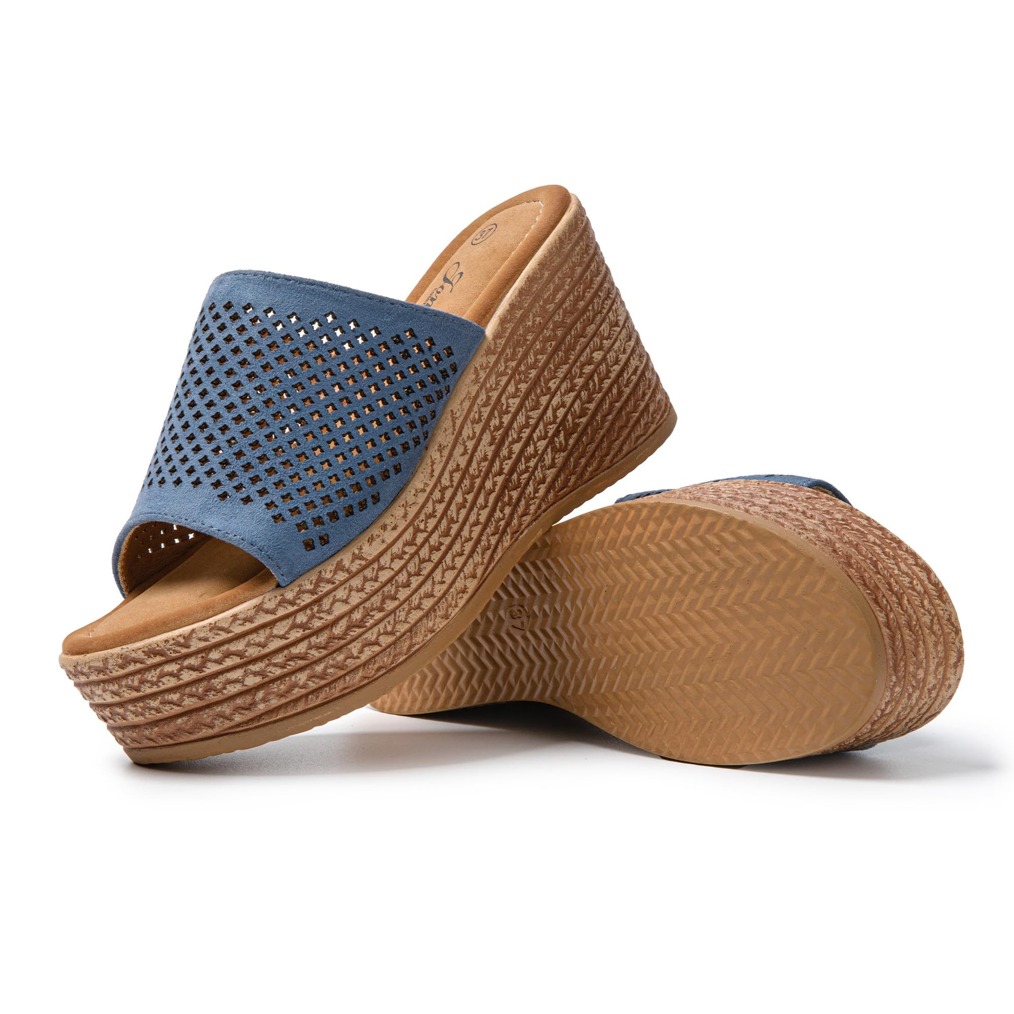 JOMIX Damen Pantoletten mit Absatz Sommerschuhe Plateau Sandalen mit Kork - Fußbett Schlappen Frauen Slipper