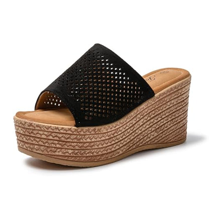 JOMIX Damen Pantoletten mit Absatz Sommerschuhe Plateau Sandalen mit Kork - Fußbett Schlappen Frauen Slipper
