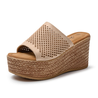 JOMIX Damen Pantoletten mit Absatz Sommerschuhe Plateau Sandalen mit Kork - Fußbett Schlappen Frauen Slipper