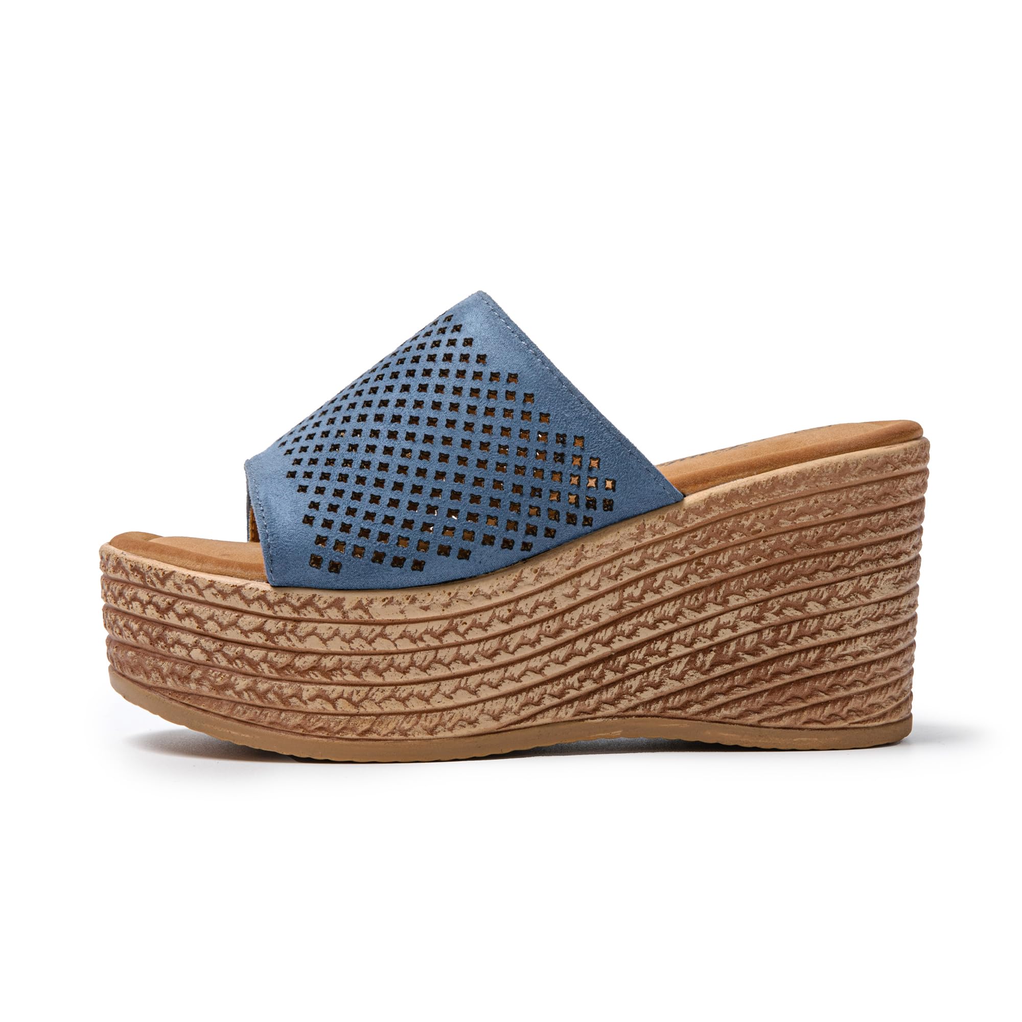 JOMIX Damen Pantoletten mit Absatz Sommerschuhe Plateau Sandalen mit Kork - Fußbett Schlappen Frauen Slipper