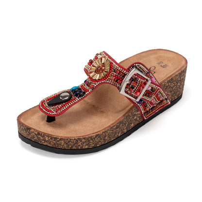 JOMIX Damen Pantoletten Sandalen Sommer Glitzer Clogs Kork Flip Flops mit Strasssteine Verstellbare Schnalle Bohemian Sandaletten Bequeme Strand Meer Sommerschuhe