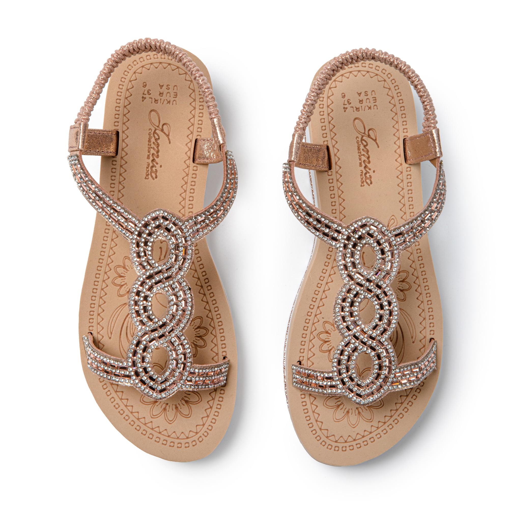 JOMIX Damen Sandalen Glitzer Bohemian Sandals mit Strass Bunte Strandschuhe Sommer Römersandalette