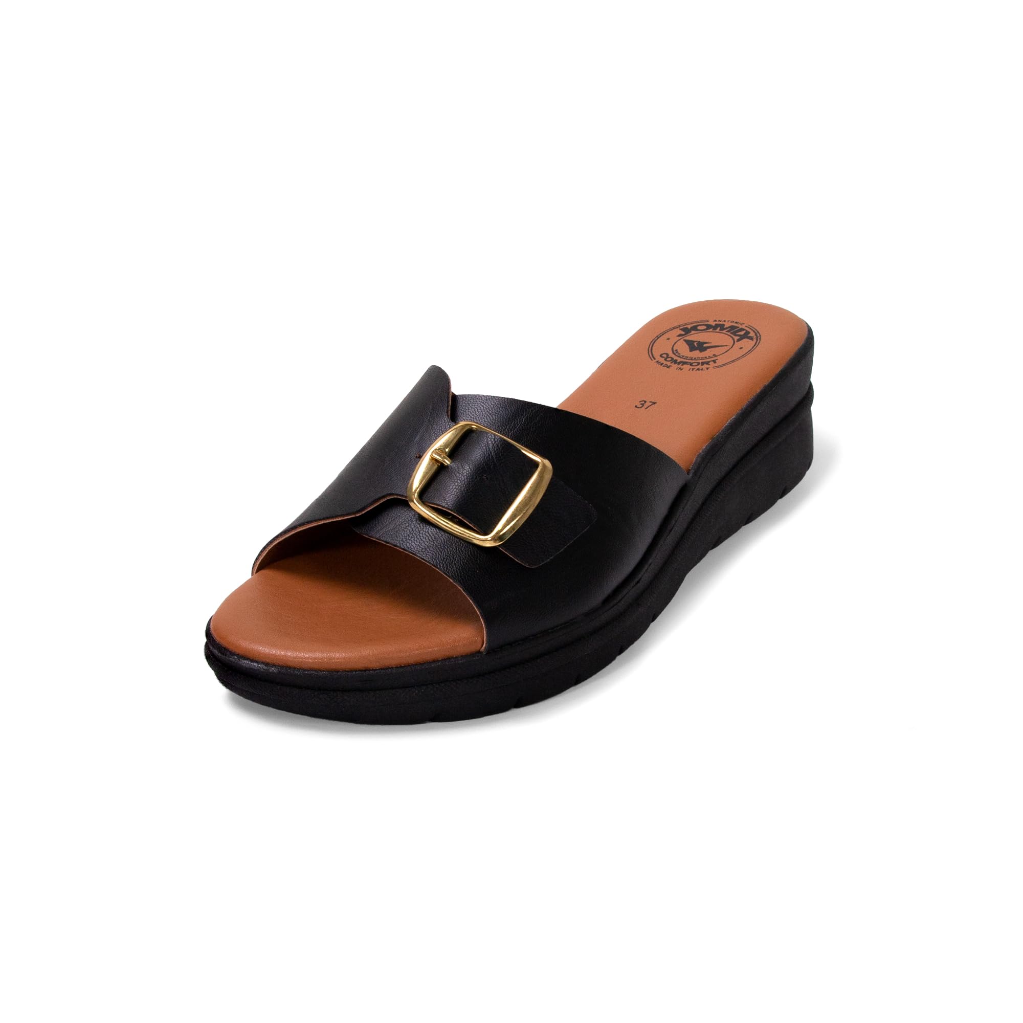 JOMIX Damen Sandalen Leder Sommer Plateau Pantoletten Keilabsatz Strandschuhe Schlappen Slipper