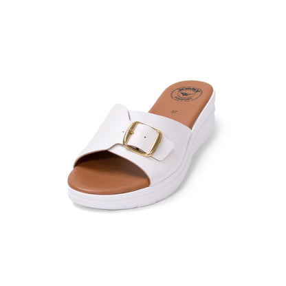JOMIX Damen Sandalen Leder Sommer Plateau Pantoletten Keilabsatz Strandschuhe Schlappen Slipper