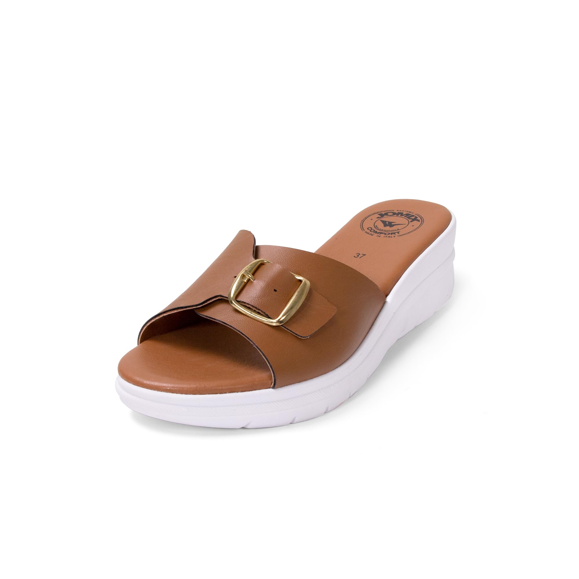 JOMIX Damen Sandalen Leder Sommer Plateau Pantoletten Keilabsatz Strandschuhe Schlappen Slipper
