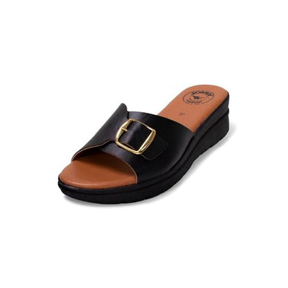 JOMIX Damen Sandalen Leder Sommer Plateau Pantoletten Keilabsatz Strandschuhe Schlappen Slipper