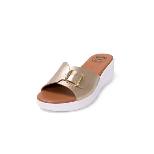 JOMIX Damen Sandalen Leder Sommer Plateau Pantoletten Keilabsatz Strandschuhe Schlappen Slipper