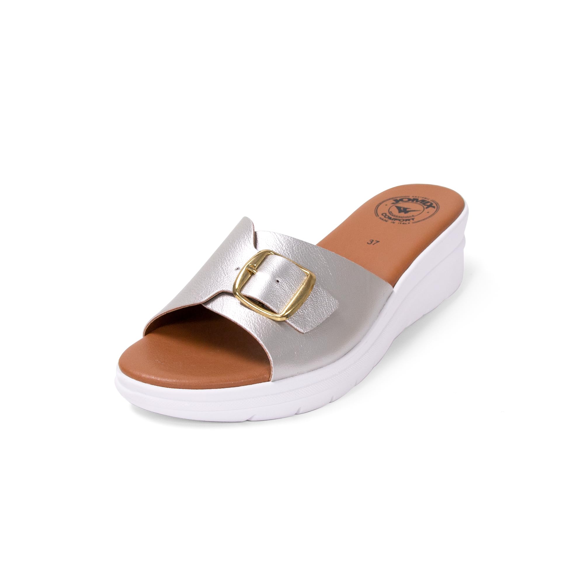 JOMIX Damen Sandalen Leder Sommer Plateau Pantoletten Keilabsatz Strandschuhe Schlappen Slipper