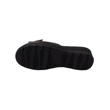 JOMIX Damen Sandalen Leder Sommer Plateau Pantoletten Keilabsatz Strandschuhe Schlappen Slipper