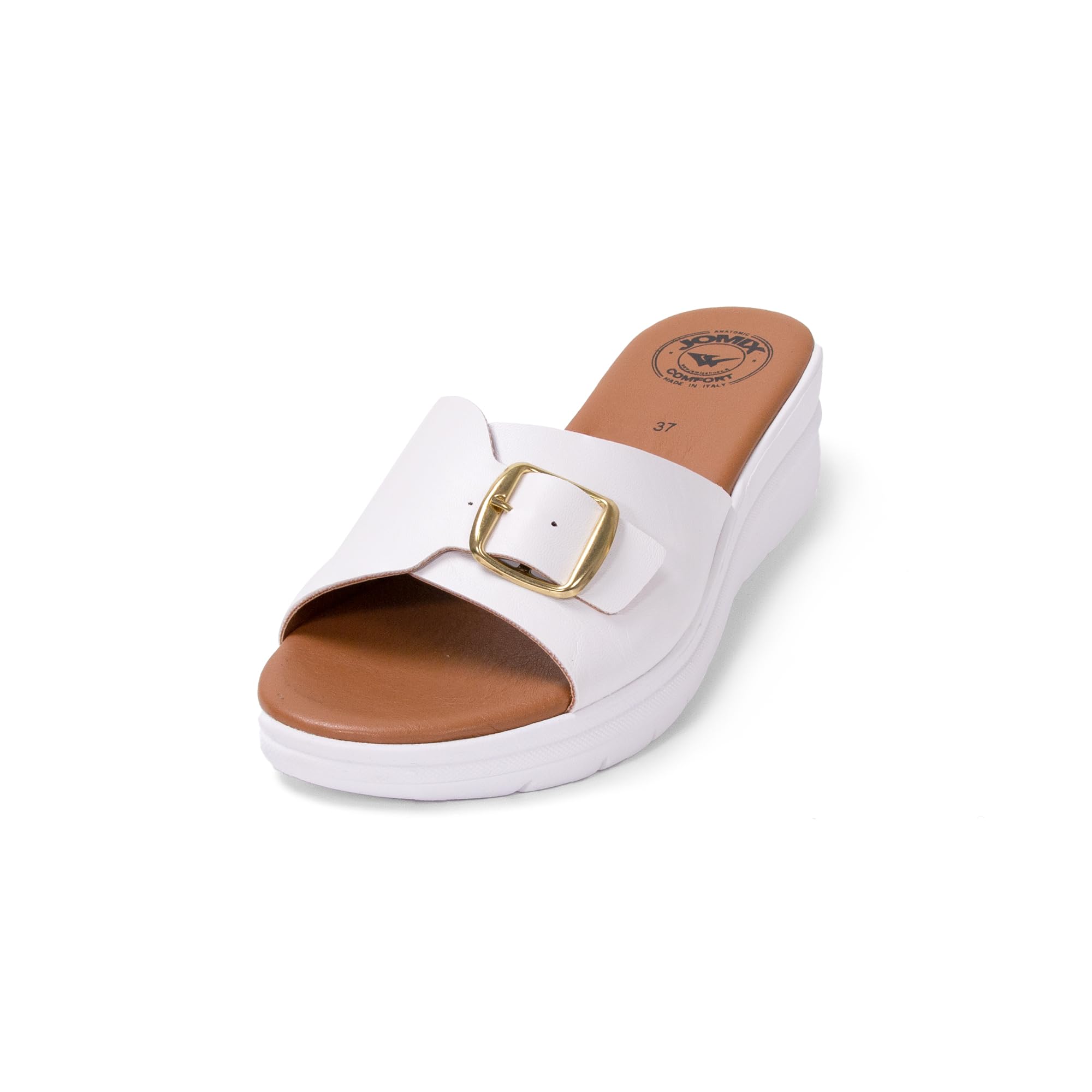 JOMIX Damen Sandalen Leder Sommer Plateau Pantoletten Keilabsatz Strandschuhe Schlappen Slipper