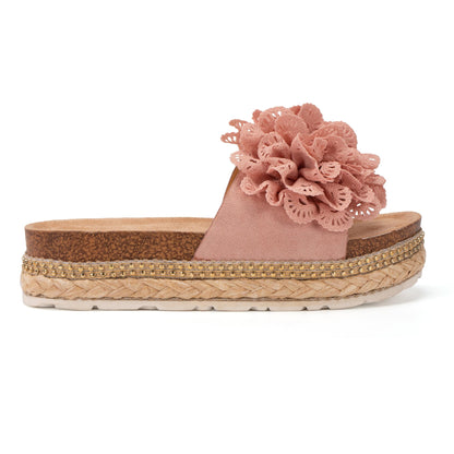 JOMIX Damen Sandalen Pantoletten mit Absatz Blumen Clogs Dicke Sohle Kork Hausschuhe Sommerschuhe Slipper Wandern Meer Strand Pool