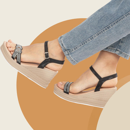 JOMIX Damen Sandalen Sommer Elegant Sandaletten mit Absatz Keilsandalen Sommerschuhe Verstellbar Schnalle Strandsandalen