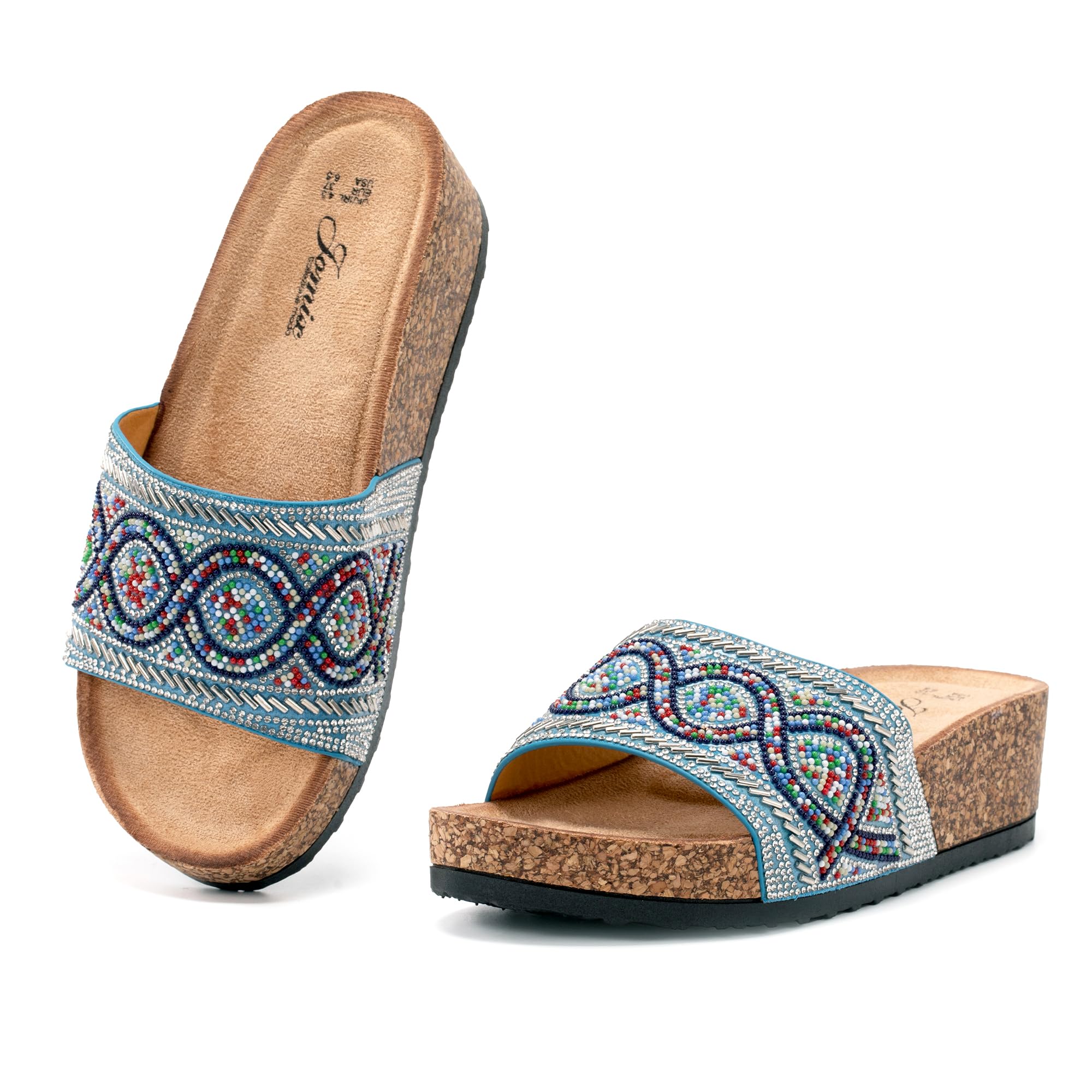 JOMIX Damen Sandalen Sommer Glitzer Pantoletten Bunte Clogs Dicke Sohle Kork Hausschuhe Weiche Strand Meer Flach Sommerschuhe