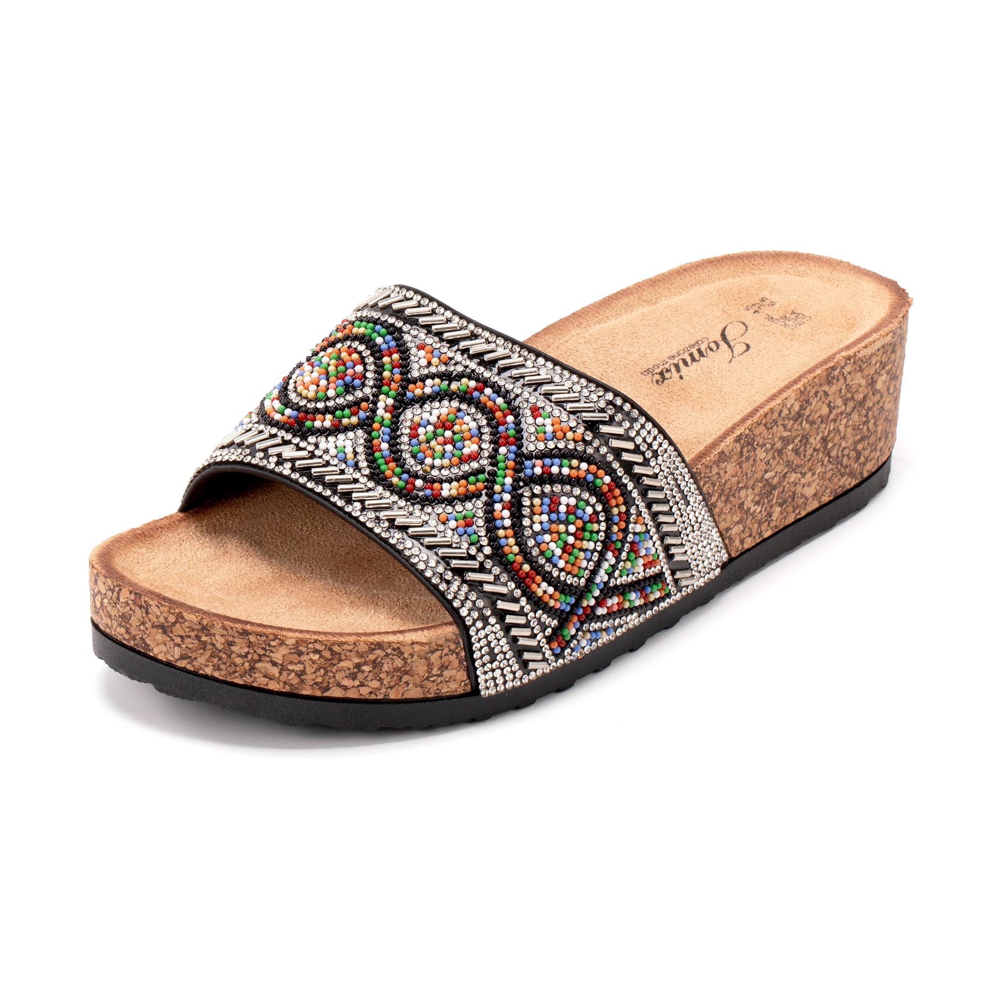 JOMIX Damen Sandalen Sommer Glitzer Pantoletten Bunte Clogs Dicke Sohle Kork Hausschuhe Weiche Strand Meer Flach Sommerschuhe