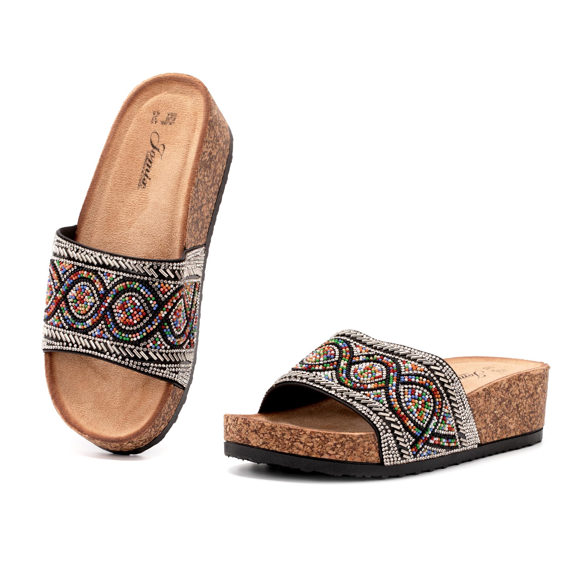 JOMIX Damen Sandalen Sommer Glitzer Pantoletten Bunte Clogs Dicke Sohle Kork Hausschuhe Weiche Strand Meer Flach Sommerschuhe