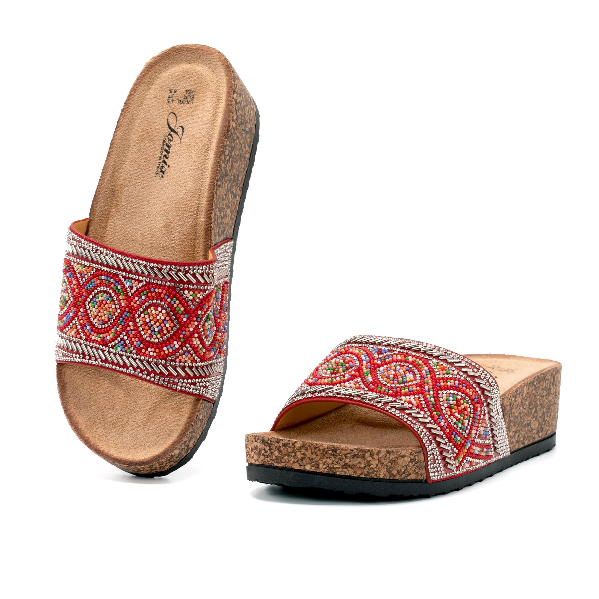 JOMIX Damen Sandalen Sommer Glitzer Pantoletten Bunte Clogs Dicke Sohle Kork Hausschuhe Weiche Strand Meer Flach Sommerschuhe