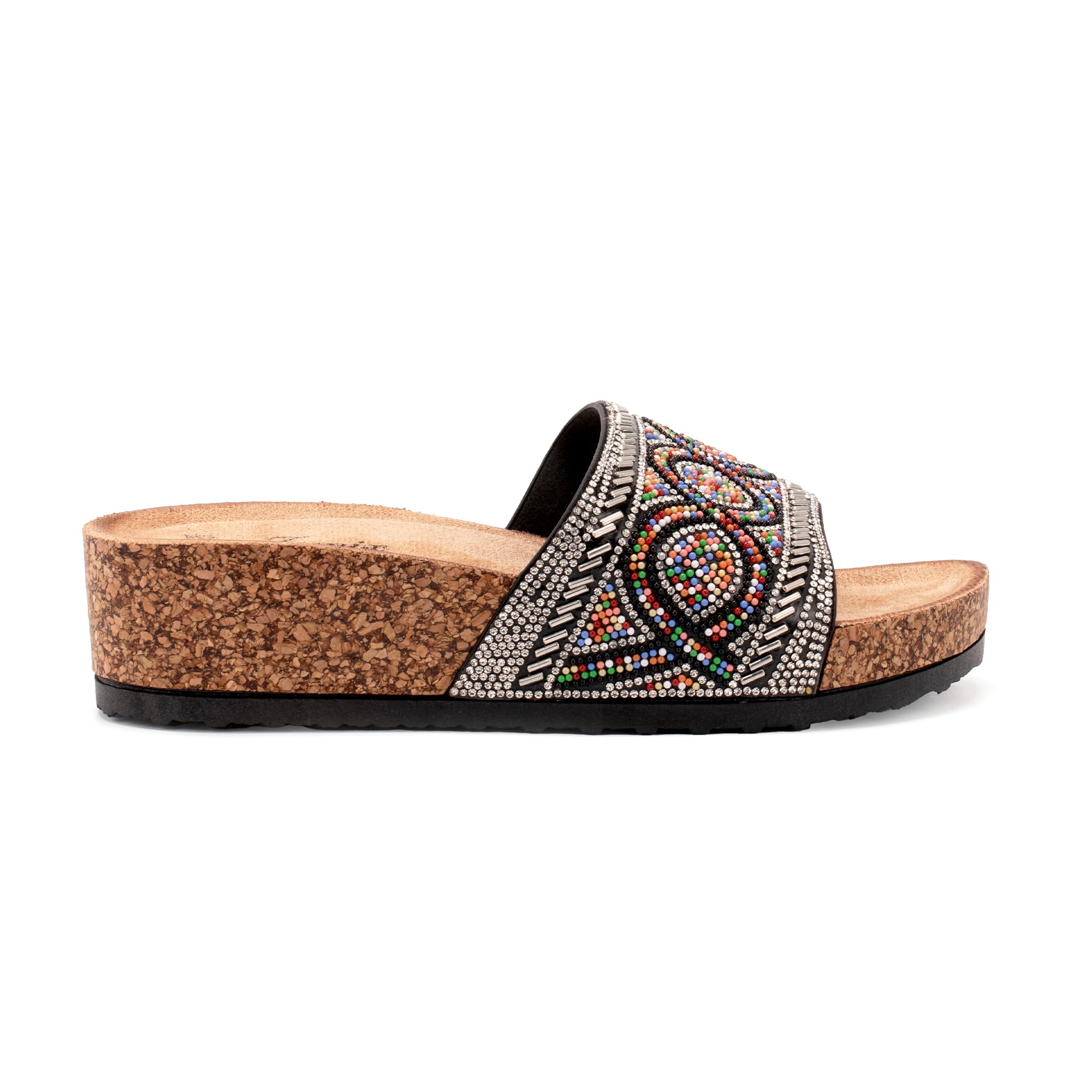 JOMIX Damen Sandalen Sommer Glitzer Pantoletten Bunte Clogs Dicke Sohle Kork Hausschuhe Weiche Strand Meer Flach Sommerschuhe