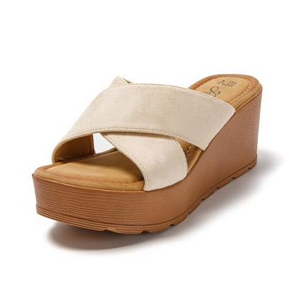 JOMIX Damen Schlappen Plateau Sandalen Pantoletten Keilabsatz Sandal Sommerschuhe Slipper Strandschuhe