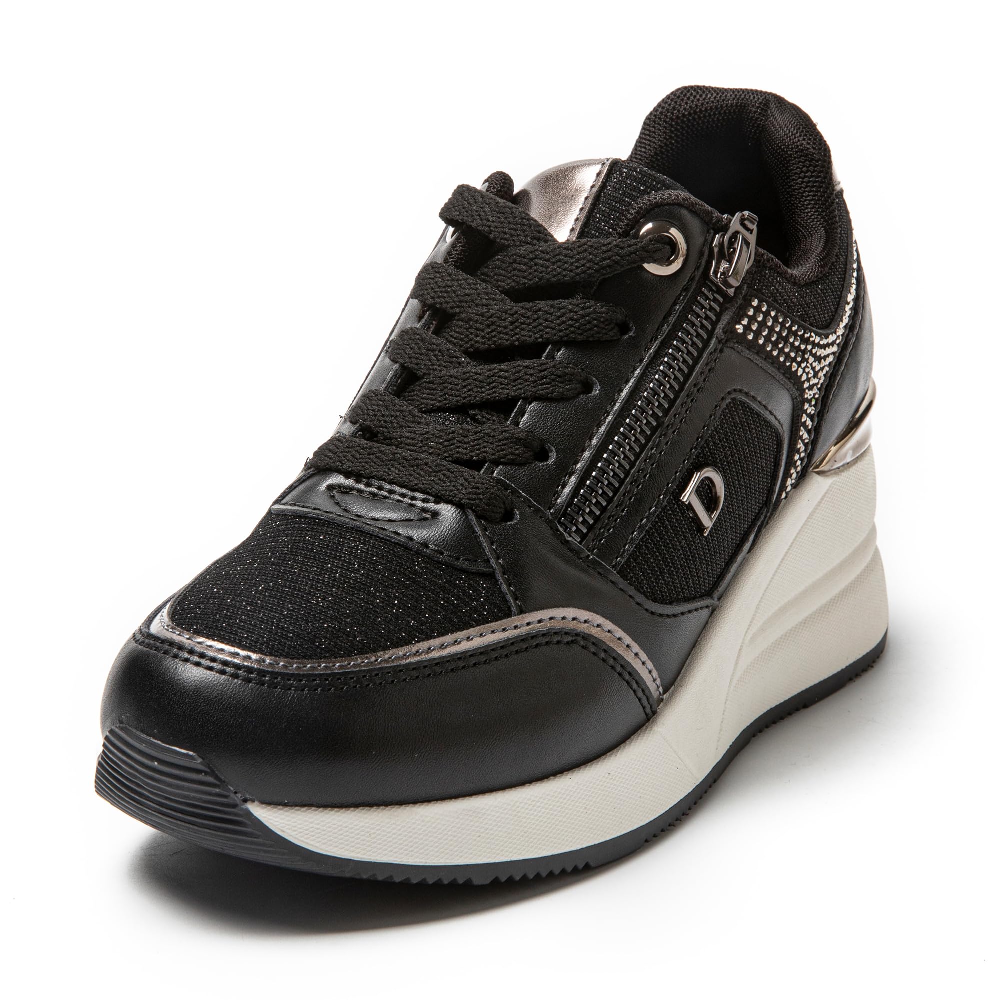 JOMIX Damen Sneaker mit Keilabsatz Mode Freizeitschuhe Keilsneaker Leder Sportschuhe Plateau Casual Schuhe