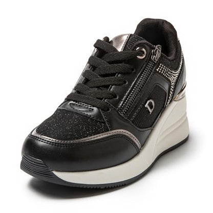 JOMIX Damen Sneaker mit Keilabsatz Mode Freizeitschuhe Keilsneaker Leder Sportschuhe Plateau Casual Schuhe
