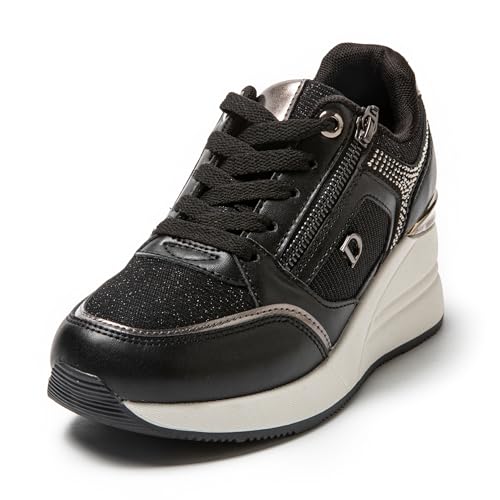 JOMIX Damen Sneaker mit Keilabsatz Mode Freizeitschuhe Keilsneaker Leder Sportschuhe Plateau Casual Schuhe
