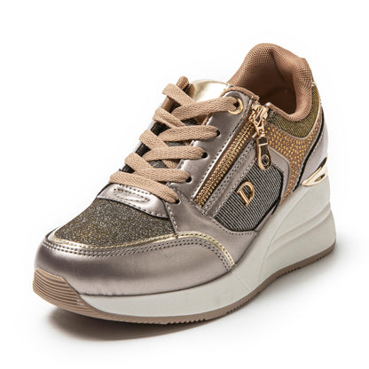 JOMIX Damen Sneaker mit Keilabsatz Mode Freizeitschuhe Keilsneaker Leder Sportschuhe Plateau Casual Schuhe