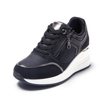 JOMIX Damen Sneaker mit Keilabsatz Mode Sportschuhe Bequeme Leder Freizeitschuhe Plateau Casual Schuhe