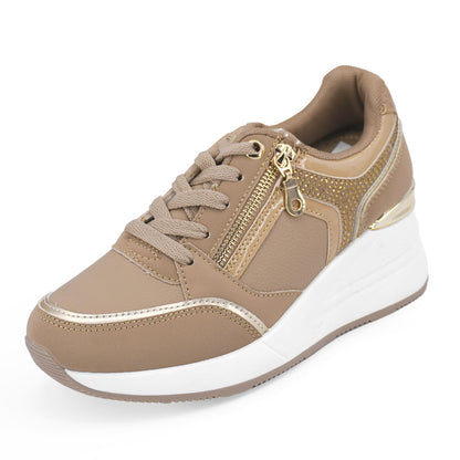 JOMIX Damen Sneaker mit Keilabsatz Mode Sportschuhe Bequeme Leder Freizeitschuhe Plateau Casual Schuhe