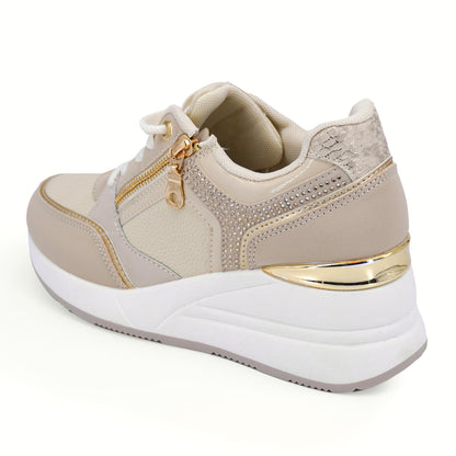 JOMIX Damen Sneaker mit Keilabsatz Mode Sportschuhe Bequeme Leder Freizeitschuhe Plateau Casual Schuhe