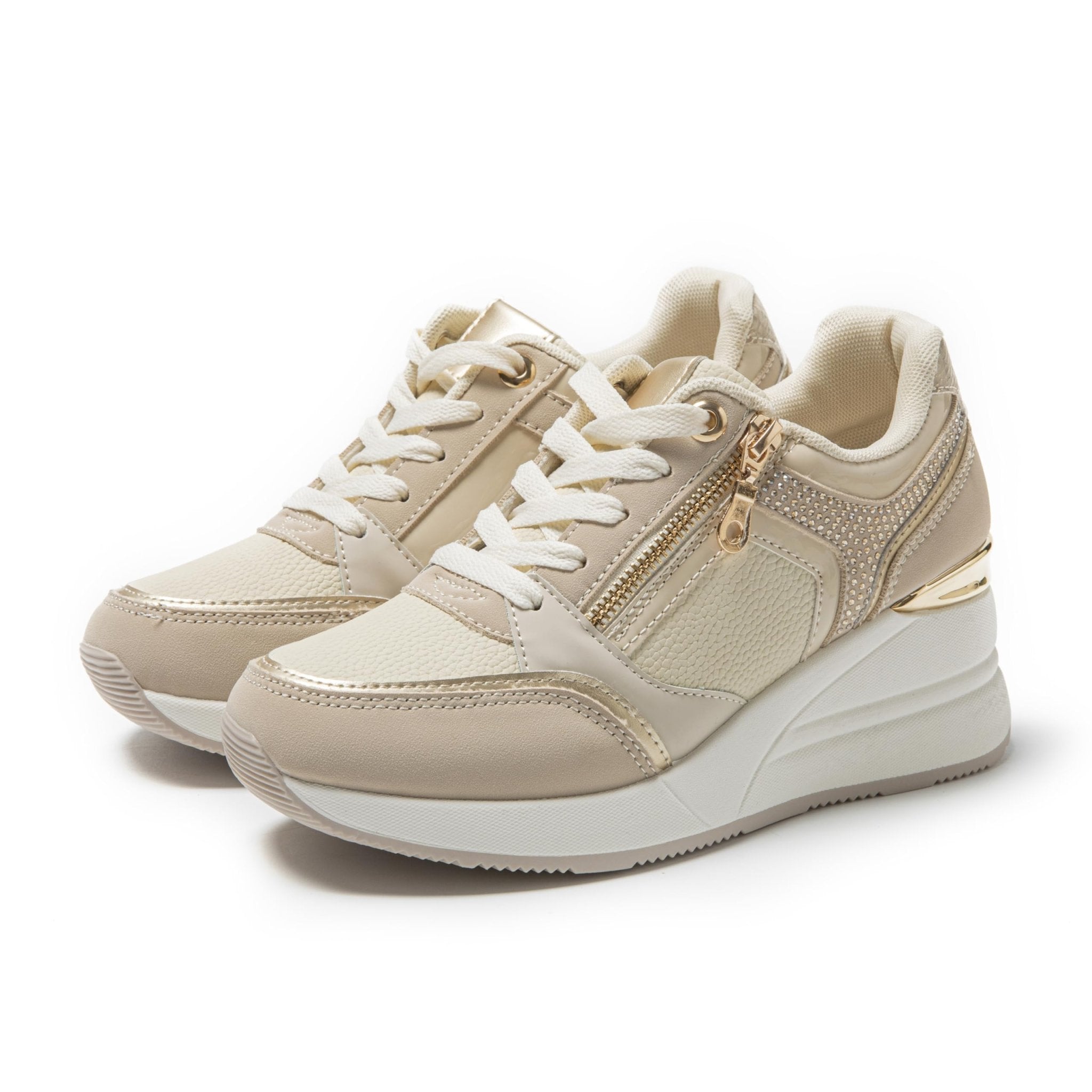 JOMIX Damen Sneaker mit Keilabsatz Mode Sportschuhe Bequeme Leder Freizeitschuhe Plateau Casual Schuhe