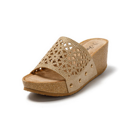 JOMIX Damen Sommer Sandalen Pantoletten Clogs Dicke Sohle Kork Hausschuhe mit Keilabsatz Weiche Strand Meer Sommerschuhe