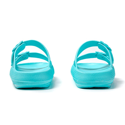 JOMIX Damen Sommer Schlappen Badeschuhe Badelatschen Bunte Pantoletten Flache Rutschfest Sandalen Leicht 100% Eva Badeschlappen mit Schnalle Slipper