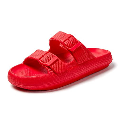 JOMIX Damen Sommer Schlappen Badeschuhe Badelatschen Bunte Pantoletten Flache Rutschfest Sandalen Leicht 100% Eva Badeschlappen mit Schnalle Slipper