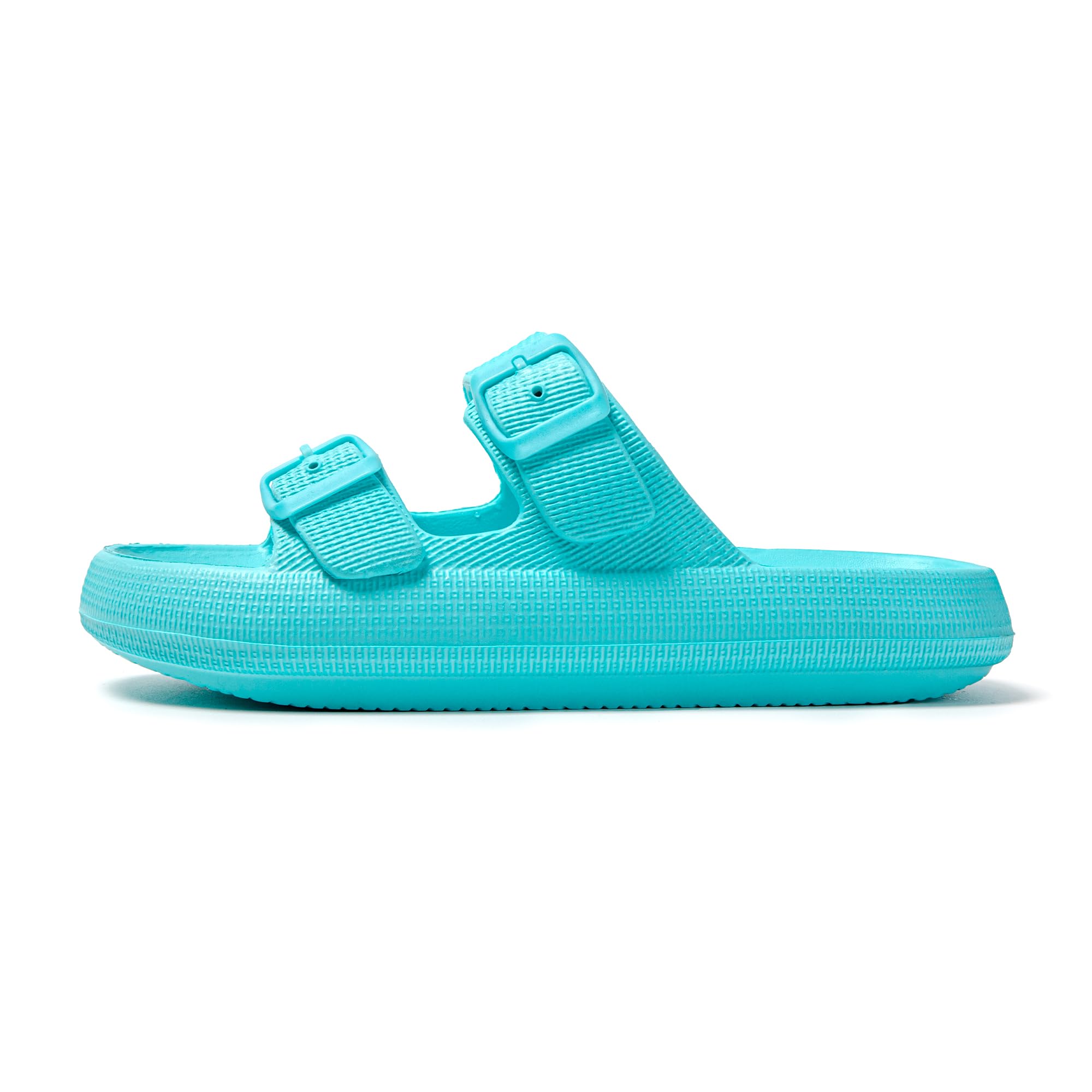 JOMIX Damen Sommer Schlappen Badeschuhe Badelatschen Bunte Pantoletten Flache Rutschfest Sandalen Leicht 100% Eva Badeschlappen mit Schnalle Slipper