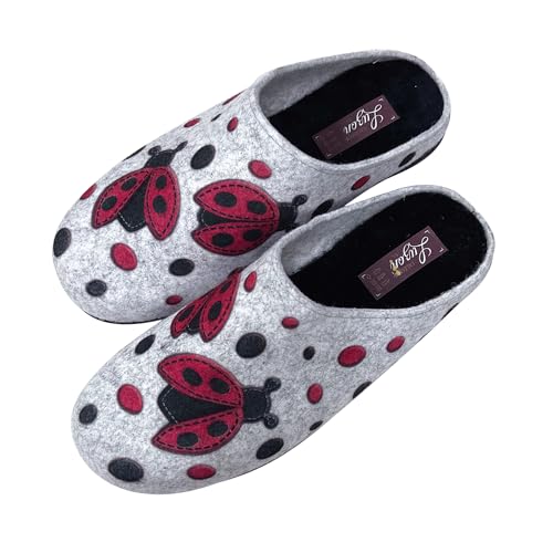 JOMIX Damen Spanische Clog Filzclog Winter Flache Pantoffeln Lässige Slippers Bunte Cartoon Hausclog Hausschuhe Indoor Outdoor