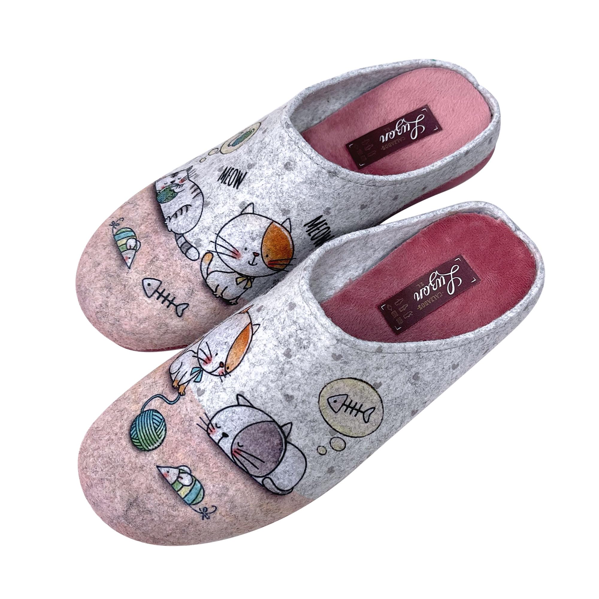 JOMIX Damen Spanische Clog Filzclog Winter Flache Pantoffeln Lässige Slippers Bunte Cartoon Hausclog Hausschuhe Indoor Outdoor