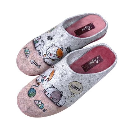 JOMIX Damen Spanische Clog Filzclog Winter Flache Pantoffeln Lässige Slippers Bunte Cartoon Hausclog Hausschuhe Indoor Outdoor