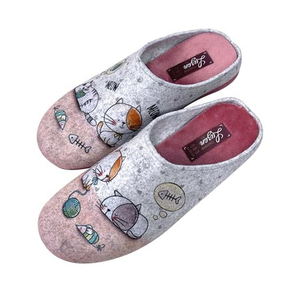 JOMIX Damen Spanische Clog Filzclog Winter Flache Pantoffeln Lässige Slippers Bunte Cartoon Hausclog Hausschuhe Indoor Outdoor