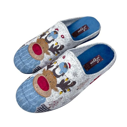 JOMIX Damen Spanische Clog Filzclog Winter Flache Pantoffeln Lässige Slippers Bunte Cartoon Hausclog Hausschuhe Indoor Outdoor