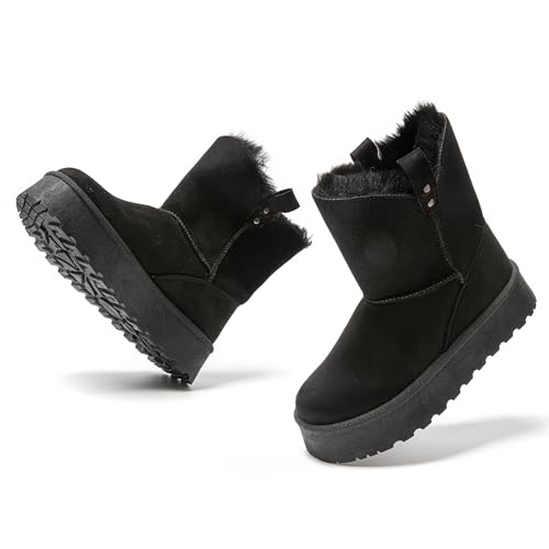 JOMIX Damen Winterstiefel Plateau Mini Winter Boots Bequeme Warm Gefüttert Schneestiefel Wasserdicht Rutschfeste Plattform Stiefel