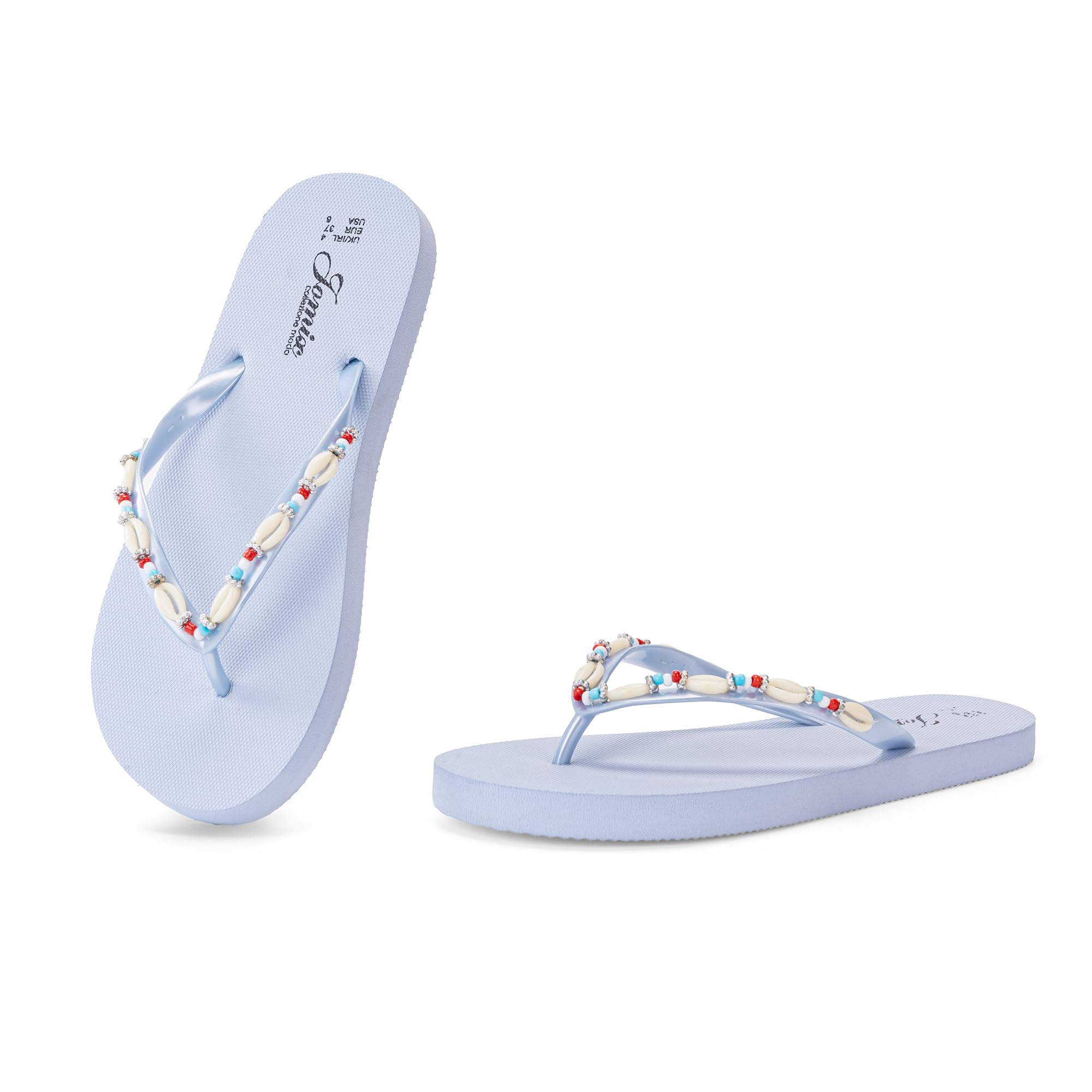 JOMIX Flip Flops Damen - Sommer Bunte Zehentrenner Schlappen Böhmen Sandalen mit Strasssteine Weiche Badelatschen Badeschlappen Meer Pool Strand Schwimmen