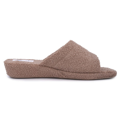 JOMIX Frottee Hausschuhe Damen Weiche Keilabsatz Pantoffeln Offen Bequeme Einfarbige Slipper Indoor
