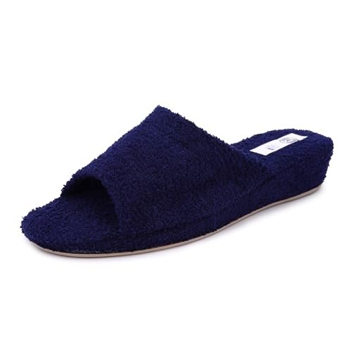 JOMIX Frottee Hausschuhe Damen Weiche Keilabsatz Pantoffeln Offen Bequeme Einfarbige Slipper Indoor